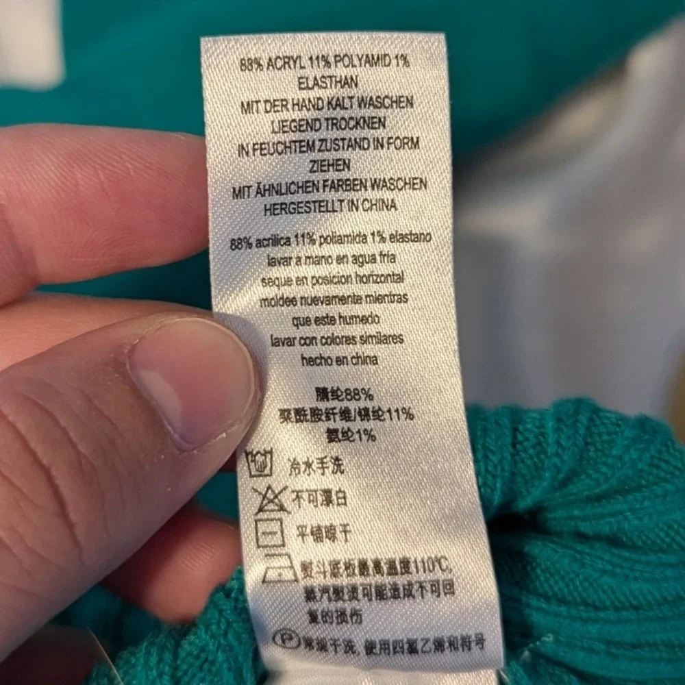 French Connection Mock Turtleneck Green Ribbed Knit Sweater XL Pullover 78XZJ